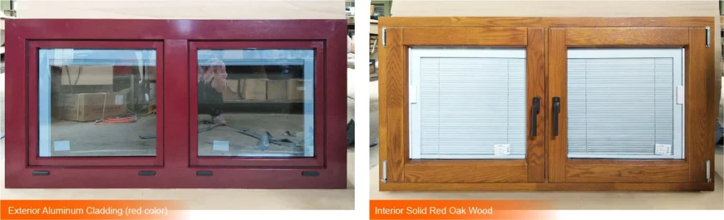 alu-clad oak wood tilt & turn windows with remote control built-in blinds