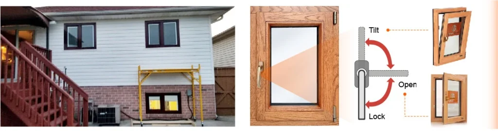 alu-clad oak wood tilt & turn windows with remote control built-in blinds