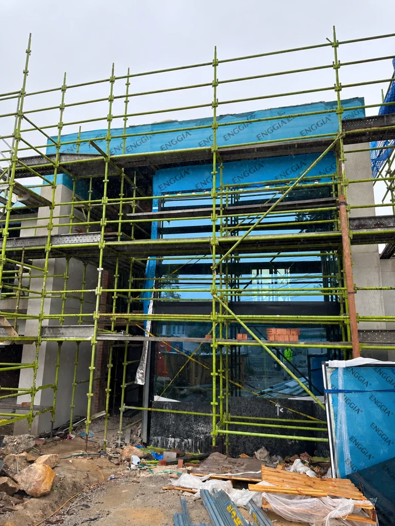Exterior scaffolding around the glazing installation