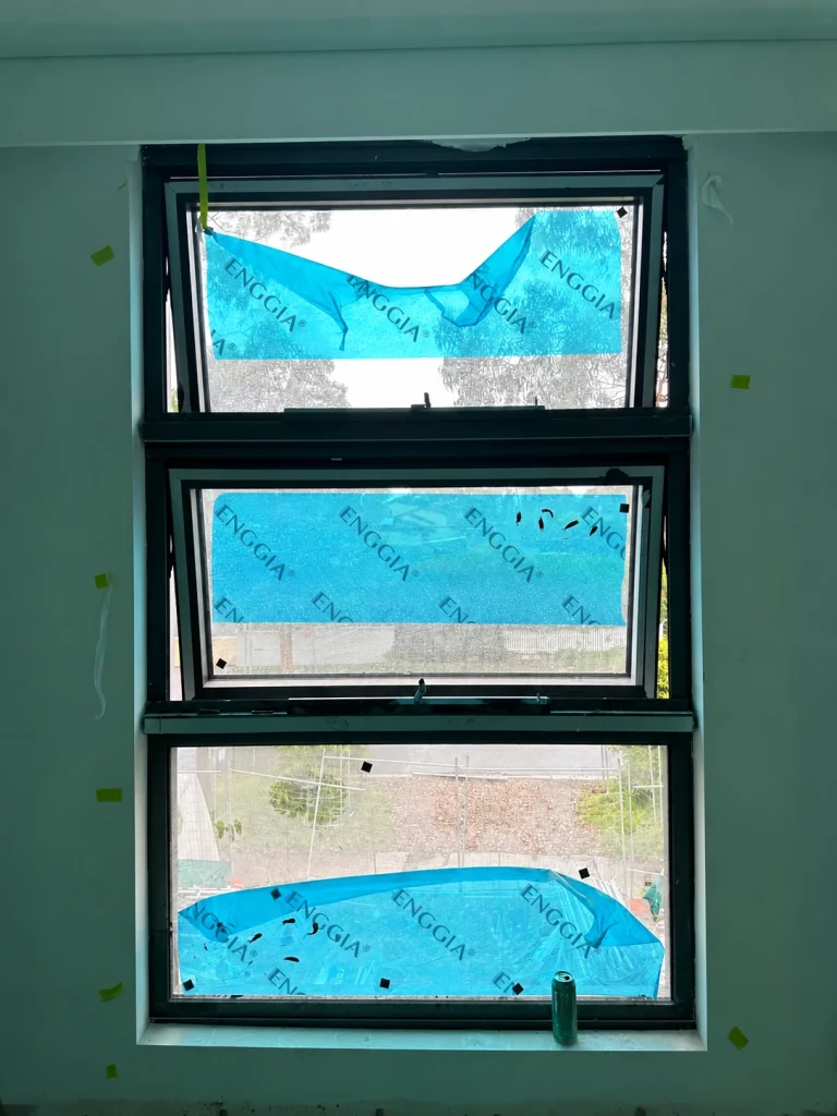 Opening window sash with protective film during installation