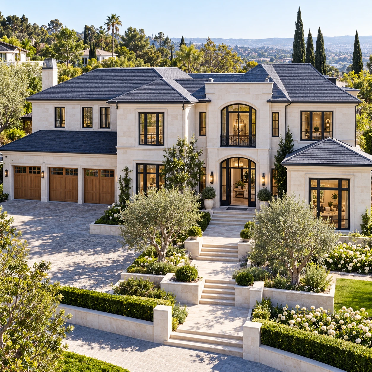Ventanas y puertas de entrada de teca en California