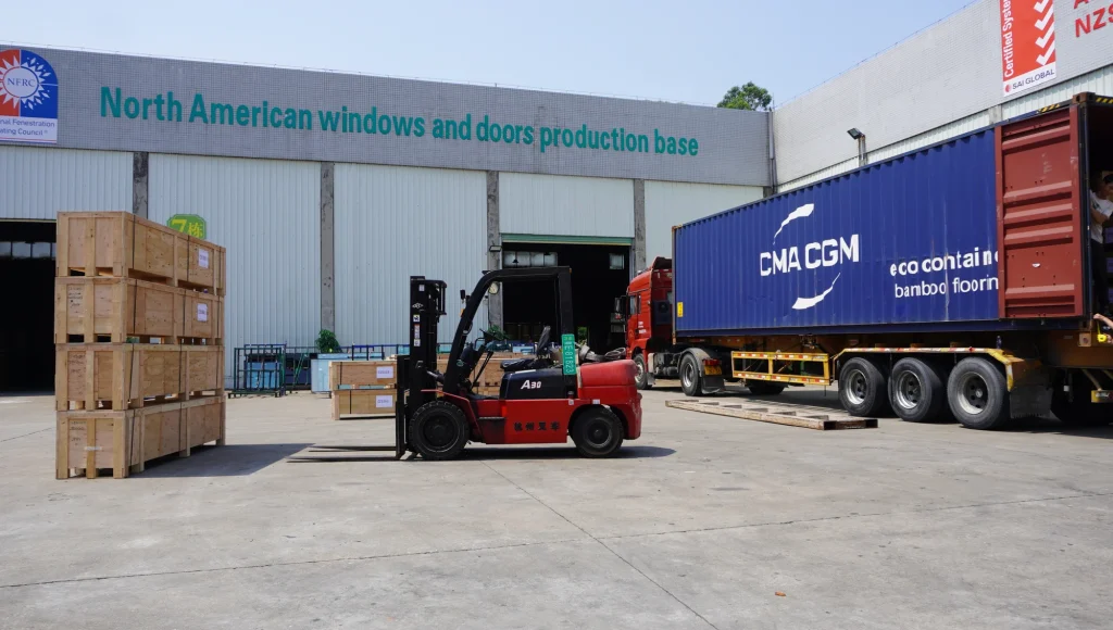 Forklift loading timber crates for dispatch at ENGGIA