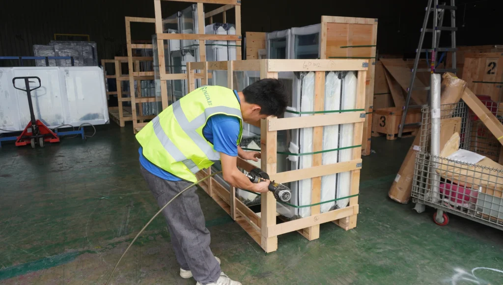 Timber crate preparation at the ENGGIA workshop