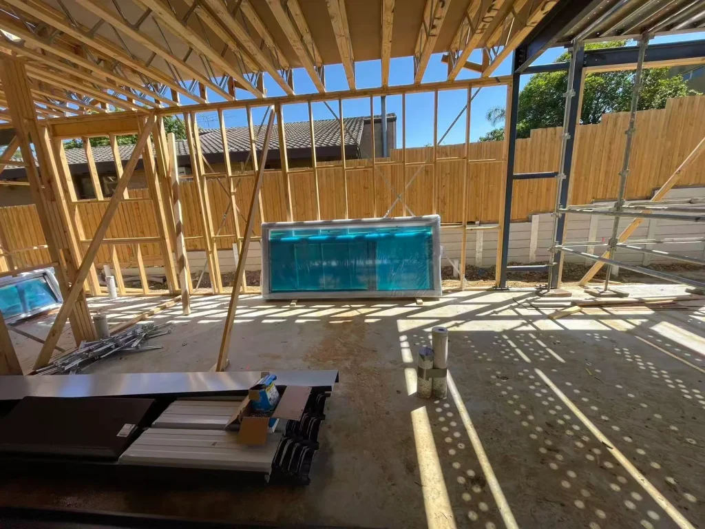 Window units arranged within the timber structure